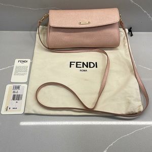 Authentic Fendi Cipria Pink Vitello Elite Leather Mini Crayons Pochette Bag
